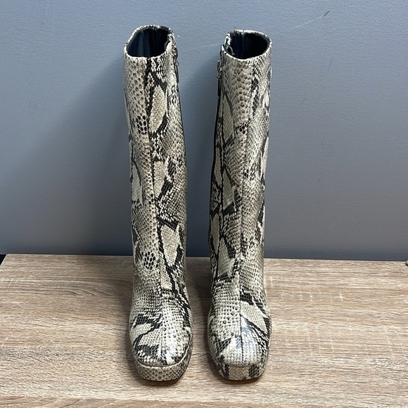 Schutz NWT Raff Snake Embossed Leather Platform Boots Block Heel Square Toe 5 - Picture 5 of 13